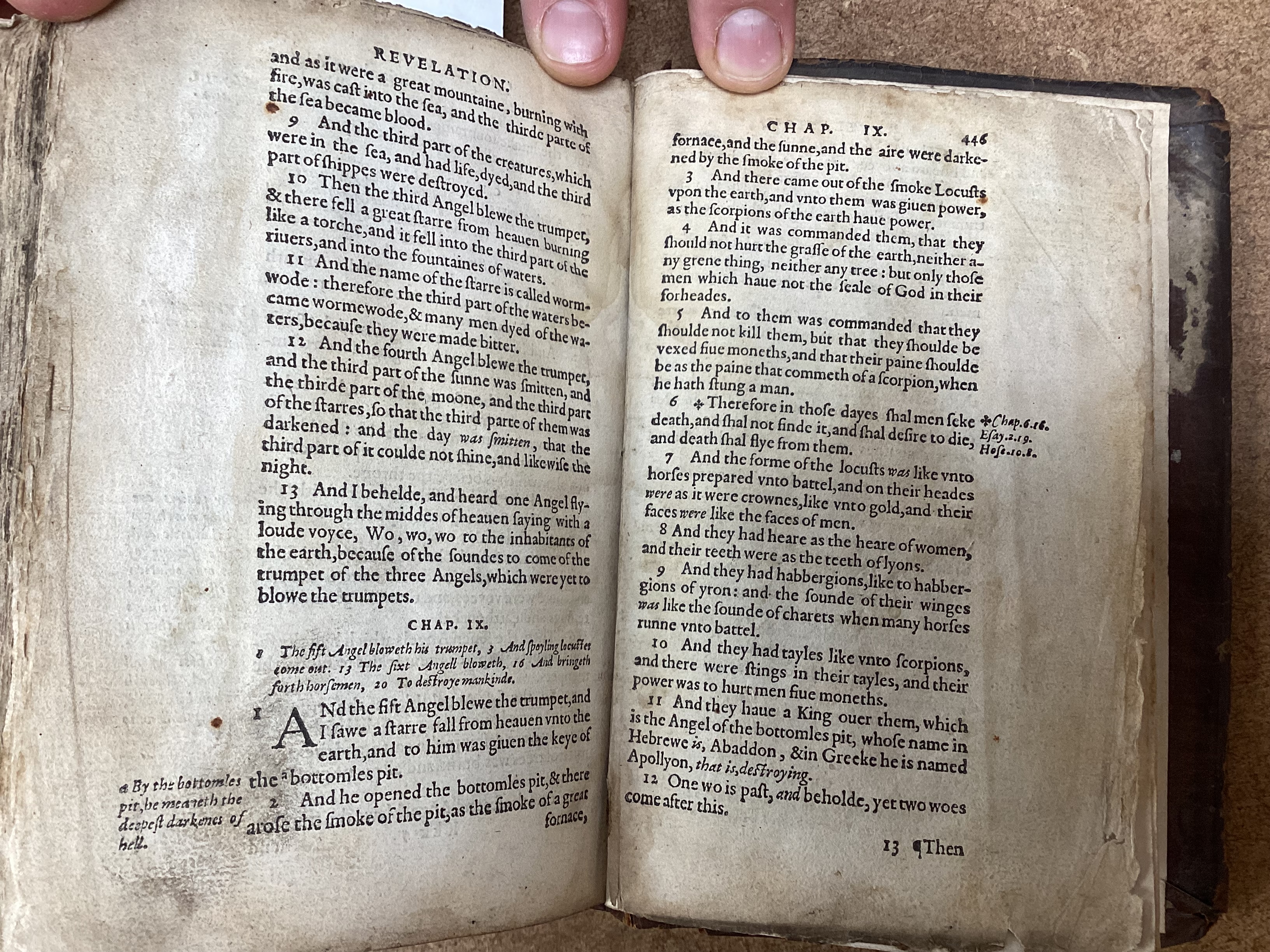 Geneva Bible [English]. - The Holy Bible, 8vo, contemporary calf, covers with lozenge shaped blind stamped device, lacking title, commences at leaf 3, concludes at leaf 445, end papers renewed, London, 1565.